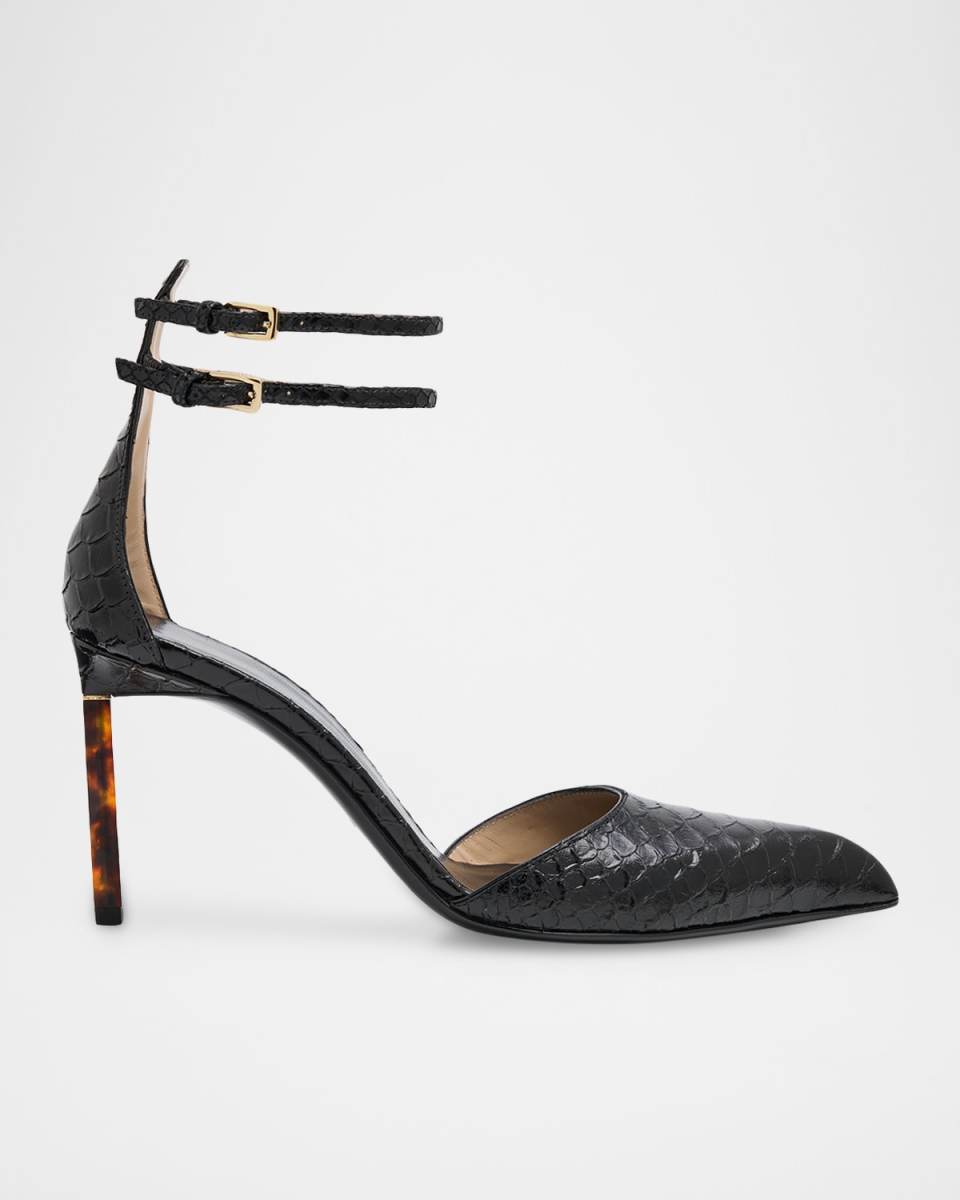 Python Stamped Leather Double Ankle Strap Pumps